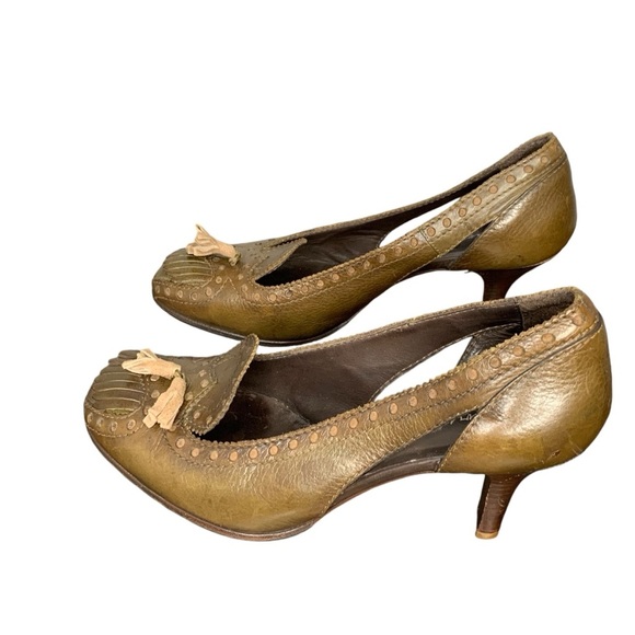 Henry Beguelin 40’s style army green leather pump w‎ khaki tassel. Size 6.5 - Picture 2 of 16